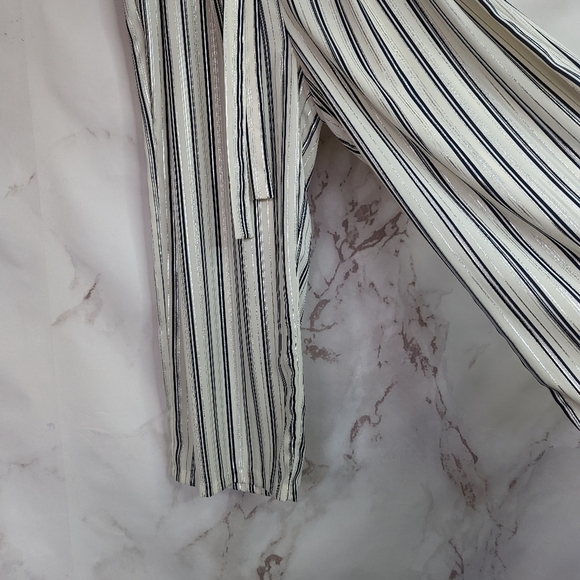 Zara Culotte Wide Leg Pull On Pants Striped Small Cream Blue High Rise White - Picture 5 of 9
